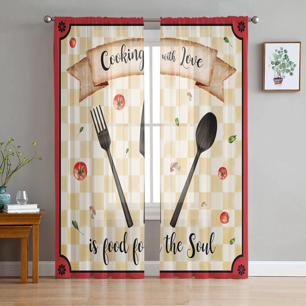 Kitchen Utensils Shelf Sheer Curtains for Living Room Bedroom Decoration Chiffon Tulle Voile Kitchen Window Curtain