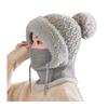 Knitting Hat Women Windproof Insulated Design Winter Hat with Plush Ball Unique Texture 3-in-1 Thickened Hat Face Guard Scarf