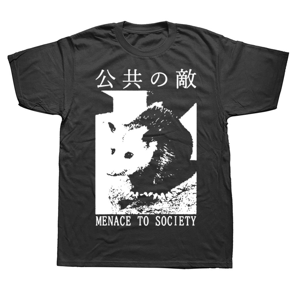 Funny Menace To Society Opossum Graphic T Shirts Men Pure Cotton Humor Streetwear Tee Shirt Short Sleeve Unisex Loose Clothing