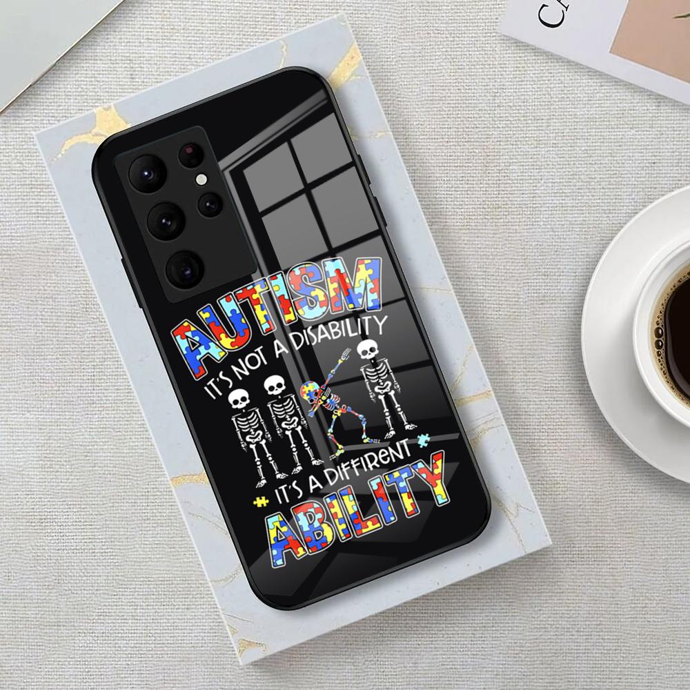 Autism Support Puzzle Phone Case For Samsung S26 S25 Edge Ultra 23 22 21 20 Ultra Plus S24 Fe Glass Cover
