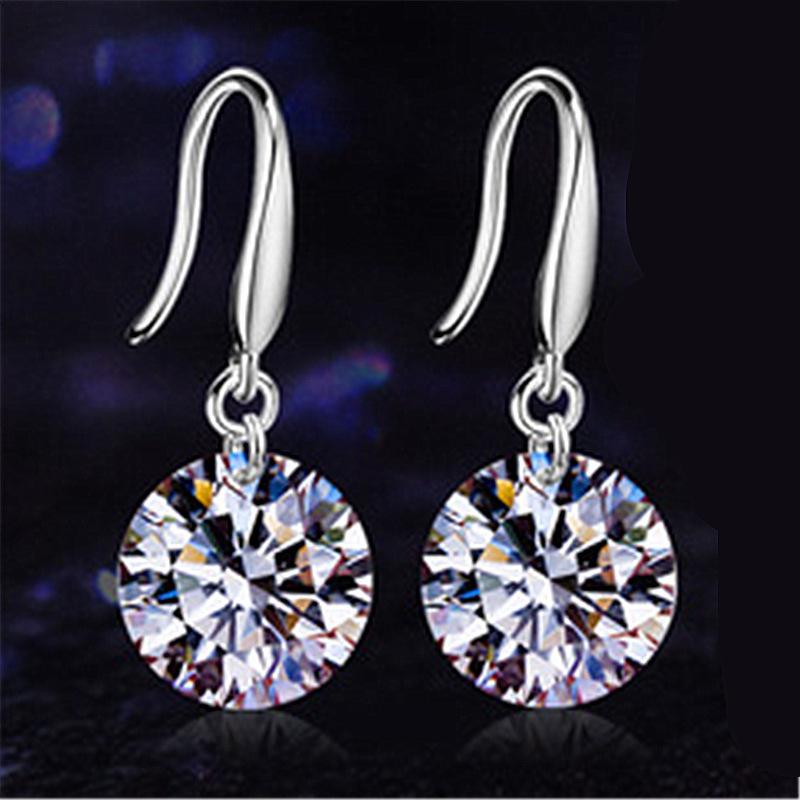 Elegant Silver Cubic Zirconia Dangle Earrings - Korean Fashion Long Diamond Round Ear Hooks Studs