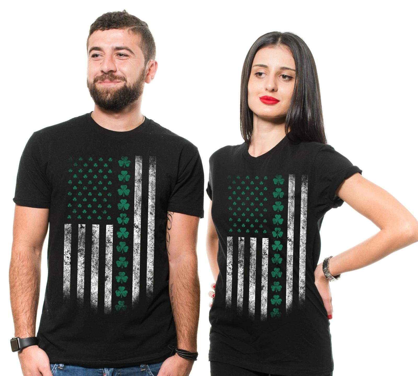 

USA St. Patrick s day Flag Clover Shamrock Maching Shirts for him Her S