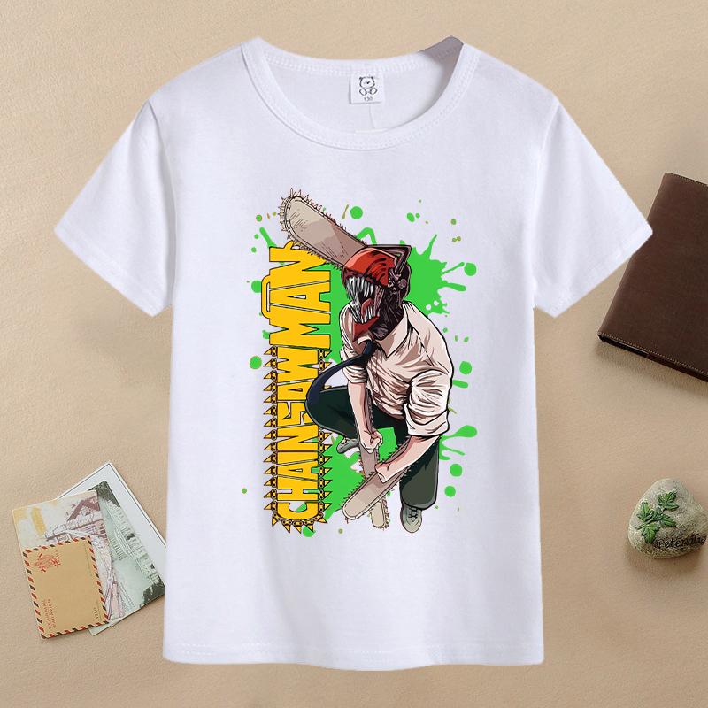 New Chainsaw Man Children T-shirts Anime Character Printed T-shirt Kids Casuals Sports Short Sleeves Tops Baby Boys Clothing