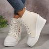 Fashion Floral Embroidered Wedge Ankle Boots for Women Autumn Lace Up High Top Casual Shoes Woman Plus Size Fashion Platform Short Boots