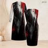 Women Plus Size Printed Two Piece Set Long Sleeve Open Front Cardigan Sleeveless Bodycon Dress Black Pink