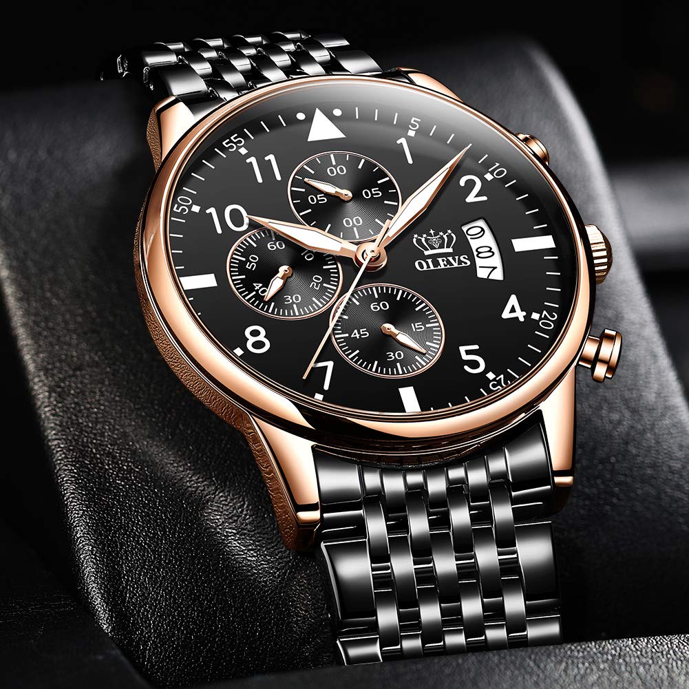 OLEVS Men's Business Watch with Metal or Stainless Steel Band, Analog Display, Stylish and Casual Watch