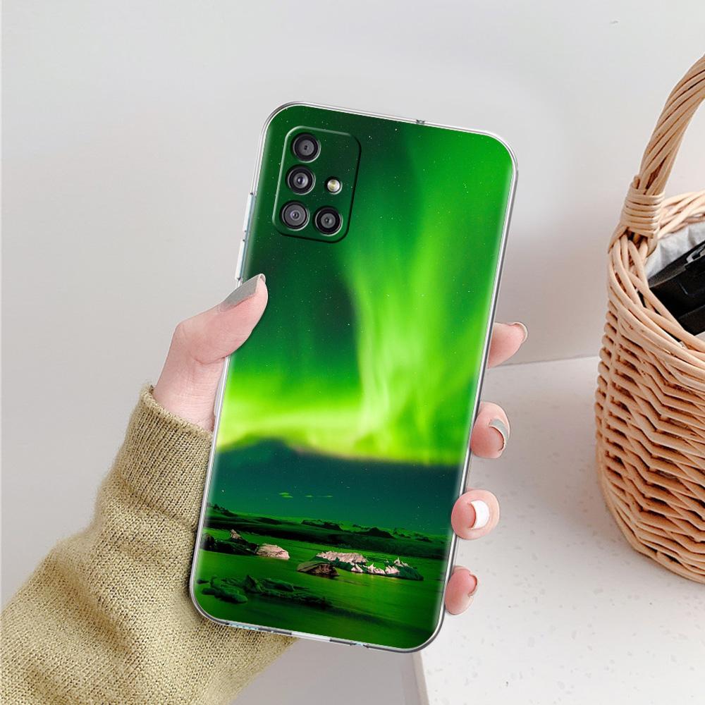 Kryt na telefon Aurora Borealis Pro Samsung Galaxy A51 A71 A21S A12 A11 A31 A41 A52 A32 5G A72 A01 A02S Měkký silikonový průhledný kryt