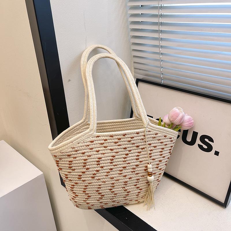 New Cotton Rope Woven Bag New Chinese Antique Hand-woven Flower Ear Handbag Portable Large-capacity Tote Women's Bag