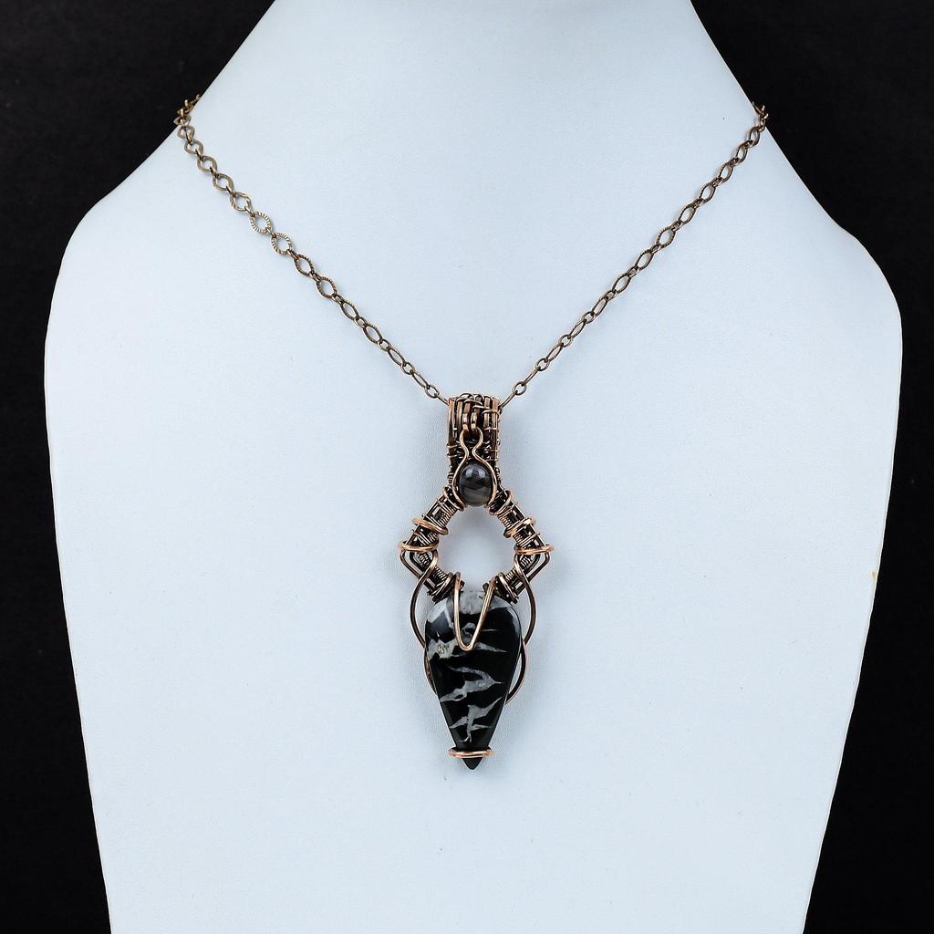 Mudcrack Fossil Gemstone Pure Copper Wire Wrapped Handmade Pendant Jewelry