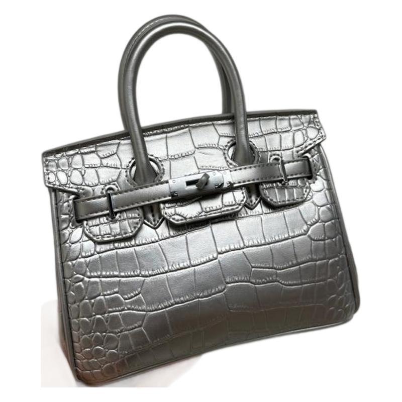Crocodile Embossed Silver Button Platinum Bag 2024 High-end Large-capacity Handbag Casual One-shoulder Cross-body