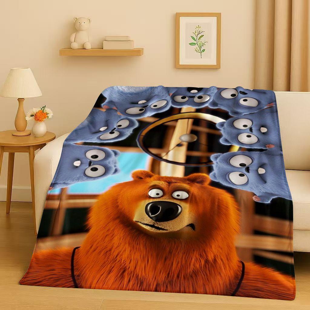 Kawaii Grizzy and The Lemmings Cartoon Flannel Blanket,Ultra Soft Warm Plush Throw for Home Bedroom Bed Sofa Cover Kids Gift