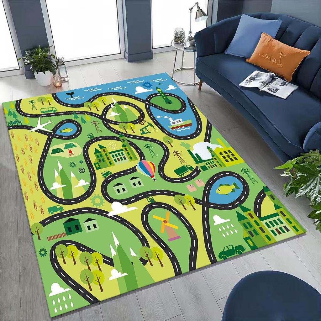 Child Urban City Road Traffic Learning Interactive Game Playroom Rug for Bedroom Living Room Sofa Home Doormat Decor,Non-slip