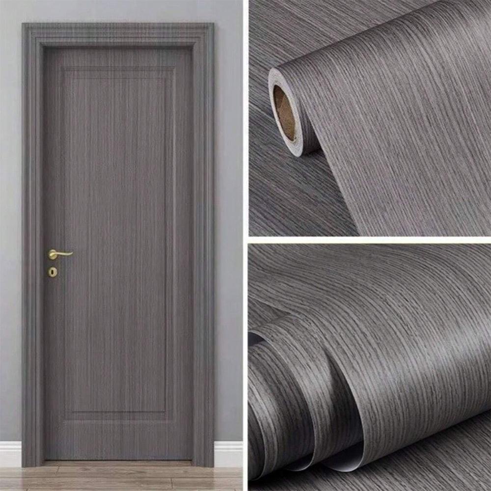Self-Adhesive Wood-Grain Stickers Grey Waterproof Peel Stick Door Contact Paper for Backdrop Furniture Cabinets Decor Wallpaper