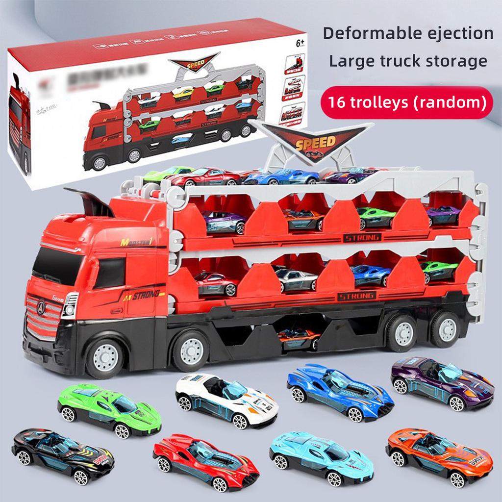 Car Toys Set Push Educational Around Play Funny Transport Truck with 8 Alloy Car Toys for Boys Girls