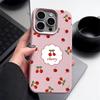 Cherry Pattern Leather Texture Plain Color Shell for iPhone 16 Pro 15 14 13 12 Pro Max 11 Soft Tpu Shockproof Matte Case Cover