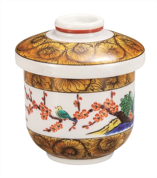 Kutani ware Iwataya steamed bowl, old Kutani style flower and bird design K9-449