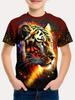 Cool Wolf Boy T-Shirt Tiger 3D Print Kids Short Sleeves Casual Comfortable Boys' Top Tees Outdoor Breathable Lightweight Clothes