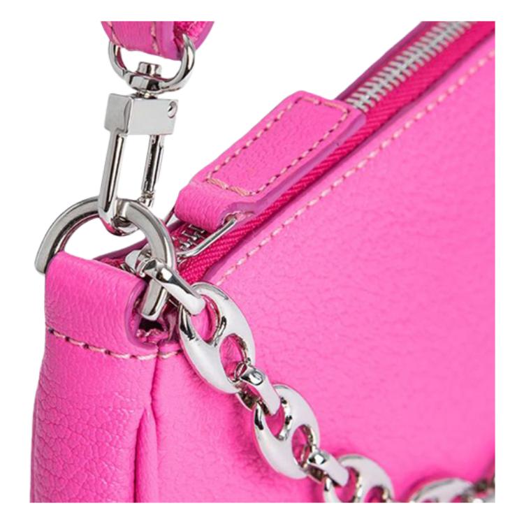By Far Mini Rachel Pebble Pattern Chain Decor Mahjong Bag Lambskin Leather Shoulder Tote Mini Women bags Rose-Pink 20PFMIRAHTPGRLSMA