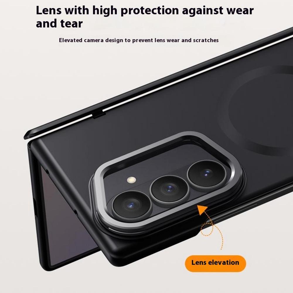 For Samsung Galaxy Z Fold7 5G Magnetic Case Hard PC Phone Cover with HD Tempered Glass Film,Lens Kickstand