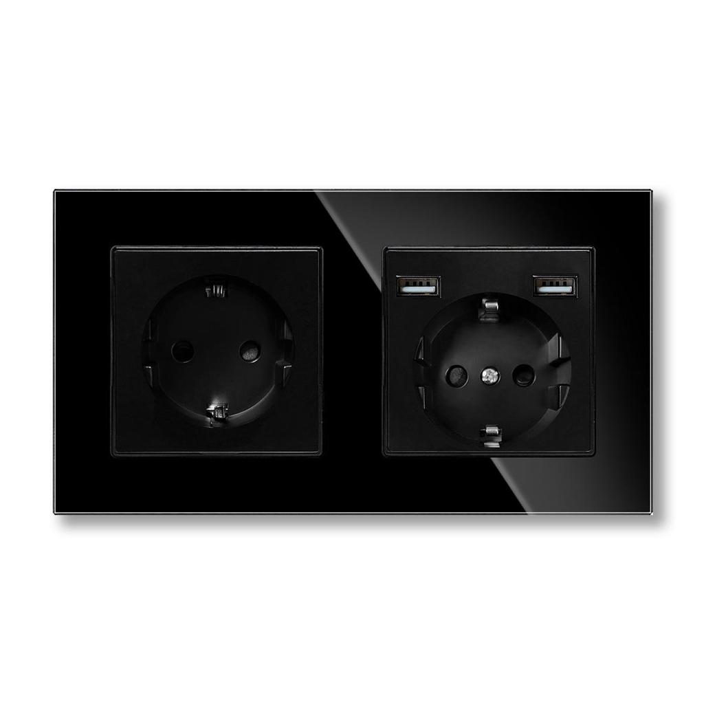 Złoty Panel Ze Szkła Hartowanego Okrągłe Rosyjskie Gniazdko Ścienne 16A – Ukryty Design