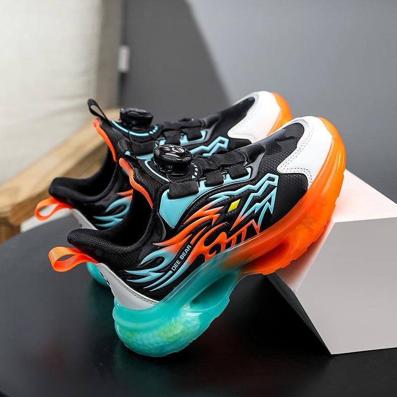 Kinder Drehschnallen Sneaker Flammenmuster Luftpolstersohle Rutschfeste Sportschuhe