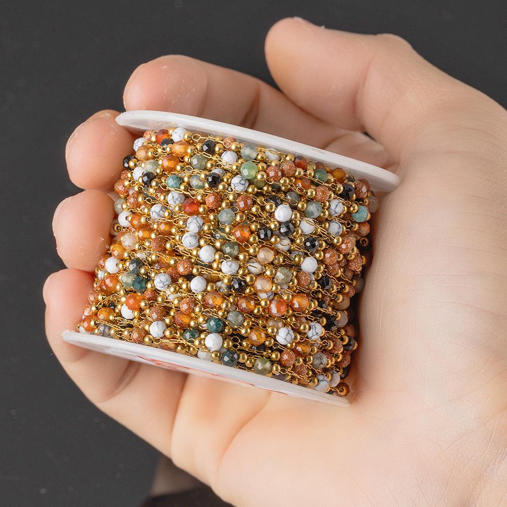 Colorful Crushed Natural Stone & Stainless Steel Necklace Chain for DIY Jewelry