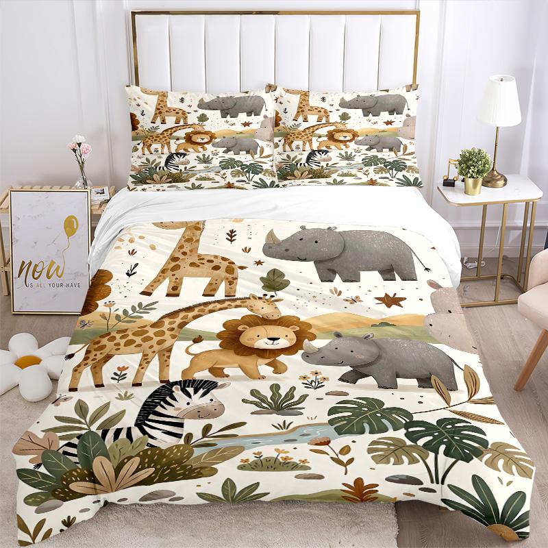 Safari Animal Adventure Print 3Pcs Bedding Setduvet Cover With 2 Bedropillowcase Home Birthday Gift