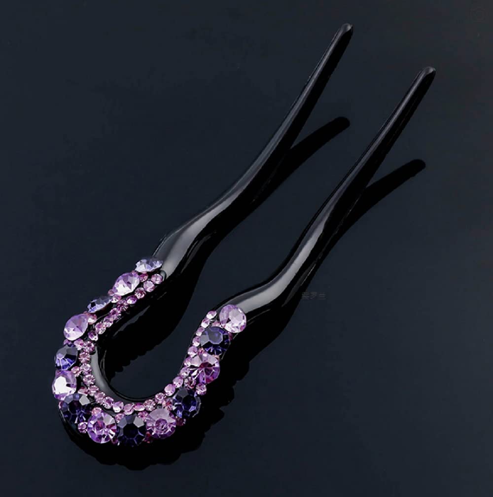 Miaomyao Hair Kanzashi Hair Ornament for and Antique Cubic Zirconia Star Light Design in Black Ornament, U-Shaped Kimono, Yukata, Tomesode, (Purple)