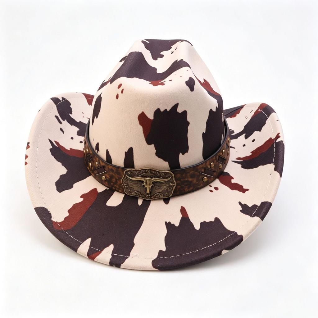 Neuer Western-Cowboyhut Kuhmuster Personalisierte Accessoires Cowboyhut Vier Jahreszeiten Vielseitig Ethnischer Stil Cowboyhut