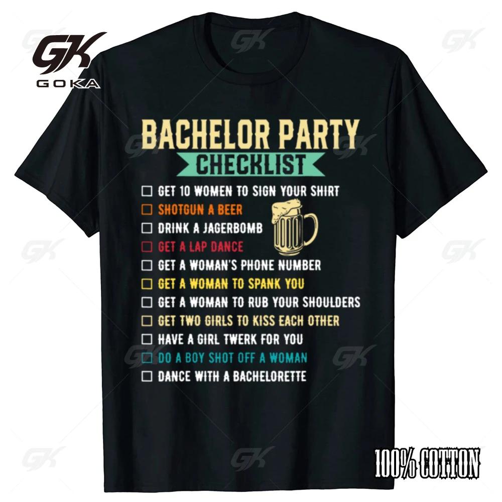 

Смешная футболка-чеклист для мальчишника, одежда для друзей жениха и невесты, уличный стиль, короткий рукав, подарки на день рождения, летний стиль, мужская футболка S