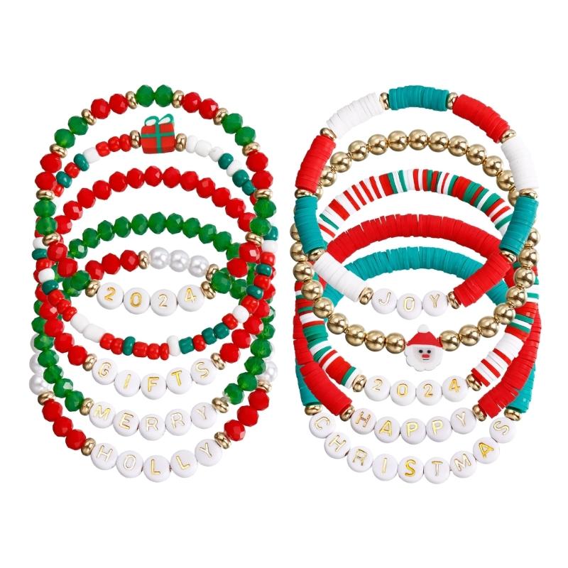 Stylish Bracelet Set for Women Christmas Celebrating Letters Wrist Chains Y2K  Exquisite Beaded Bangle Charm