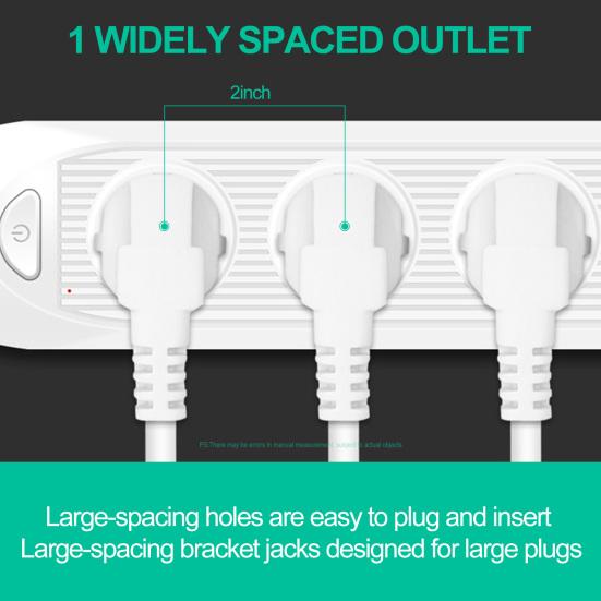 Power Strip 3000W 3 Widely Spaced Outlets 4 USB Charging Ports