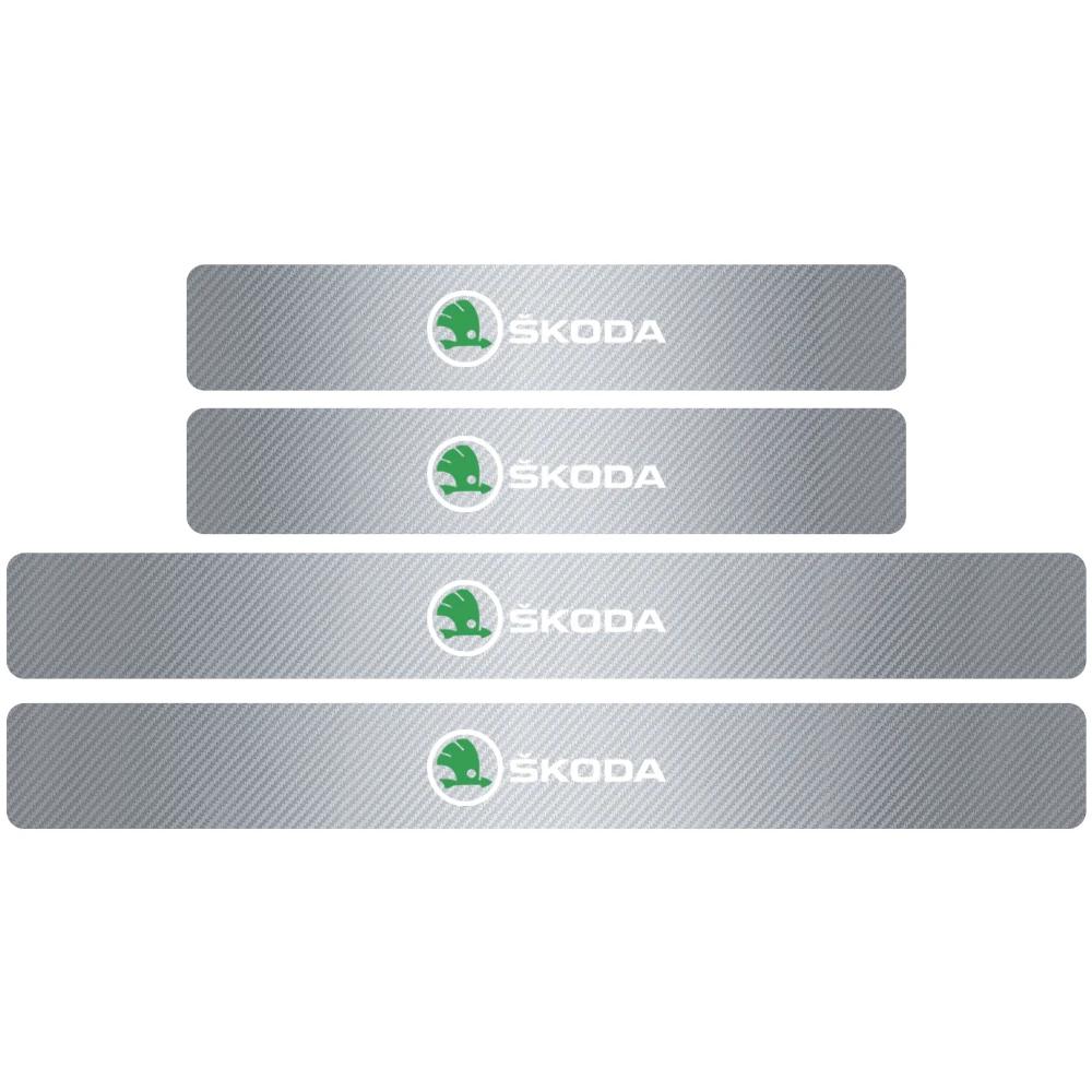 Car Sticker 4PCS Carbon Fiber Car Door Sill Protection Door Sill Anti-Scratch Stickers For Skoda Yeti Octavia A7 A5 Kodiaq Karoq   NL6