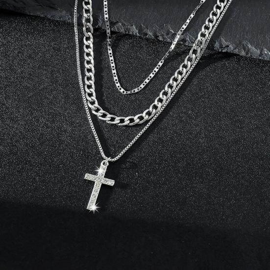 Layered Cross Necklace for Women Rhinestone Crystal Pendant Multi-Layer Choker Chain with Adjustable Extender