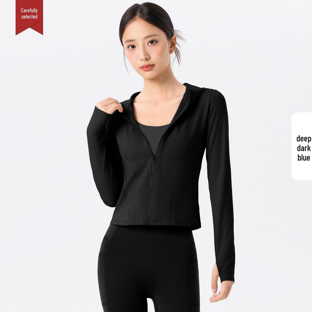 Women's Fleece-Lined Slim-Fit Sports Jacket - Warm Hooded Fitness Top for Outdoor Running & Yoga