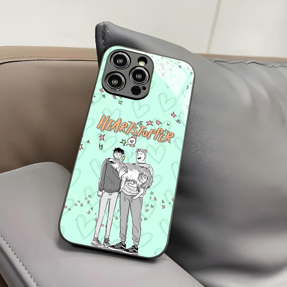 H-Heartstopper Handyhülle für iPhone 17 Air 16 15 14 12 11 13 Pro Max Mini X Xr Xs Puls Schwarze Glasabdeckung