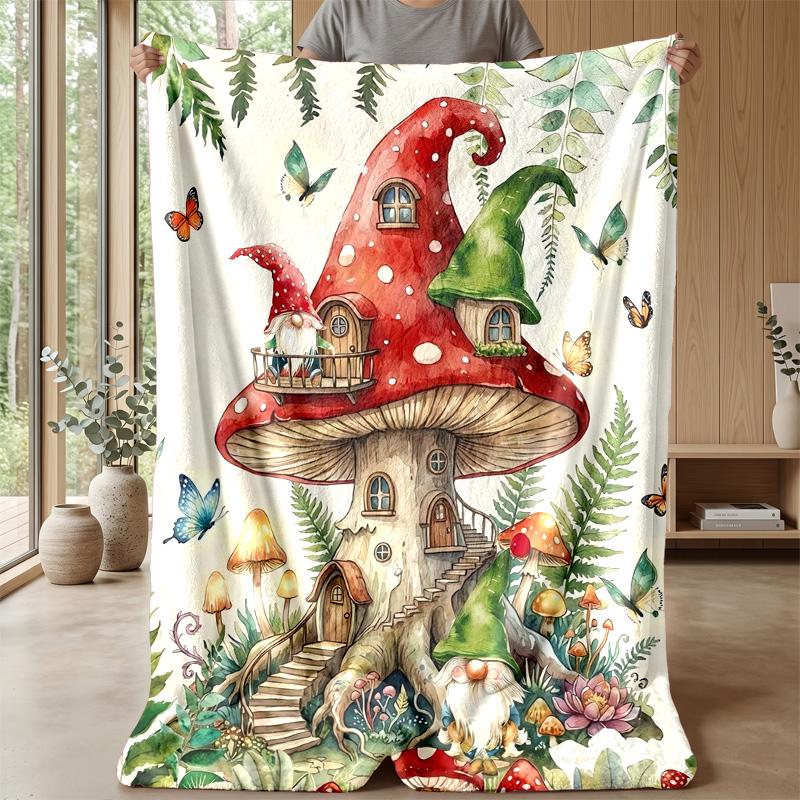 Merry Christmas Gnome Theme Blanket Lightweight Warm Flannel Blanket Decorative Throw Blanket for Home Decoration