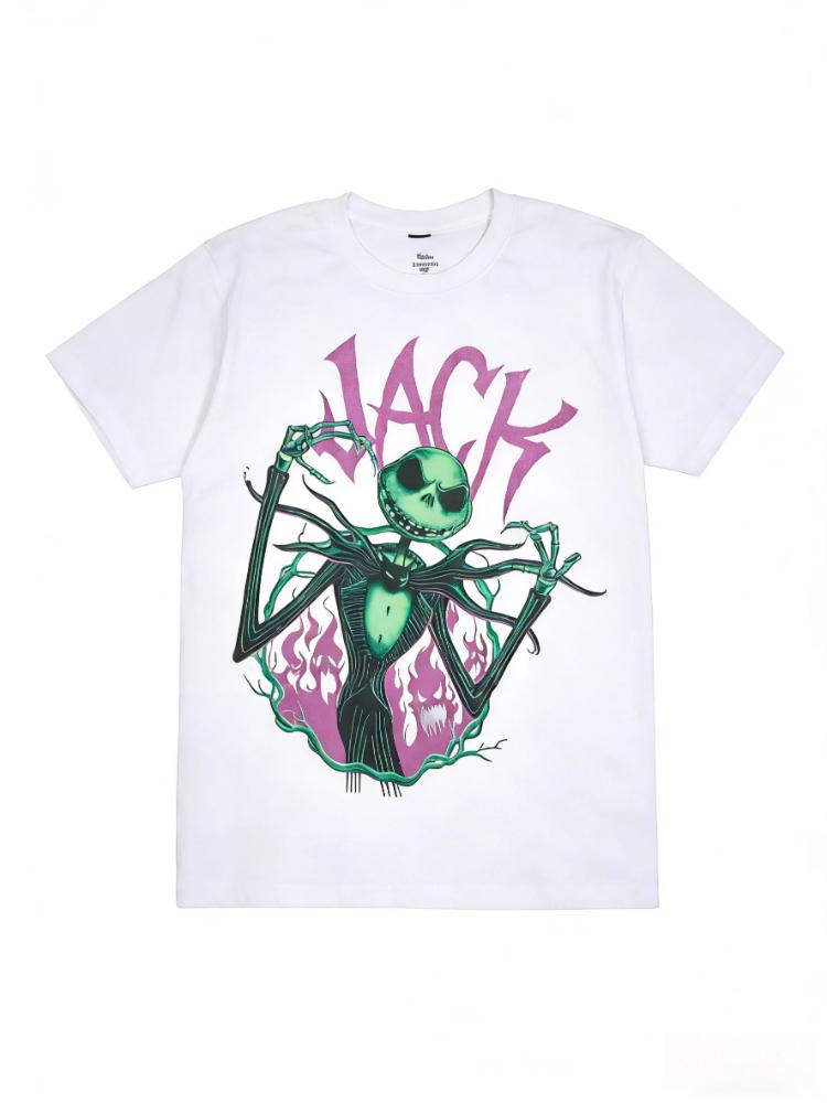 Genuine 2026 Fright Jack Skellington Flaming Girl Pattern High Quality Womens TShirt Loose Short Sleeve S