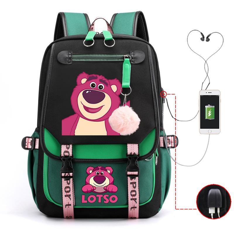 Mengmeng Xiaoqing Strawberry Bear Printing College Style Campus Primary School Student School Bag Lightweight And Large Capacity