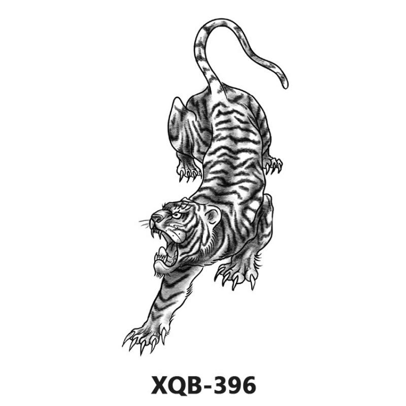 Tattoo Sticker Small Full Arm Animal Tiger Wolf Flower Arm Half Arm Waterproof Lasting Black and White Transfer Sticker