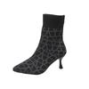 Women's Fashion Boots Pointed Toe Thin Heels Mixed Colors Knitted Boots Fashion All-match Breathable Mesh Women Stretch Boots