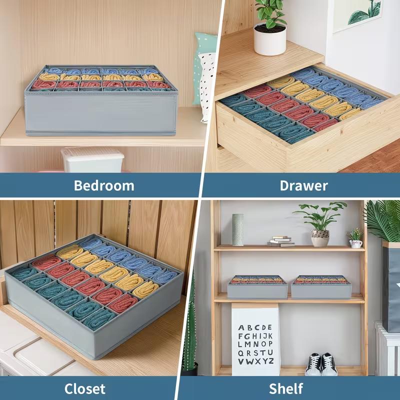 24 Compartment Fabric Drawer Organizer Foldable Zipper Closet Storage Box Socks Underwear Tie Storage Dividers Space Saving Organizer