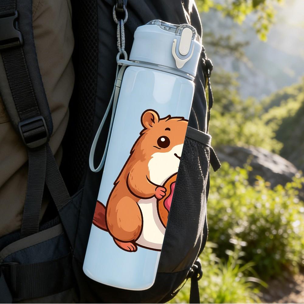 1PC Capybara Eat Donut Cute Pattern 750ml Color Plastic Sports Water Bottle Leakproof Flip Straw Lid Suitable for Sports Office Home Use
