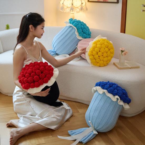 Rose Bouquet Throw Pillow Decorative Knitted Flower Pillow Couch Bed Throw Cushion Gift for Valentine's Day Mother's Day Christmas