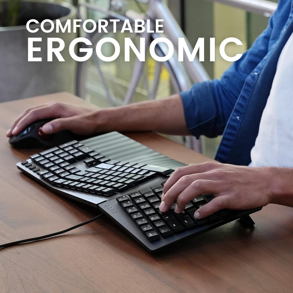 Perixx Px Ergo Mech Ergonomic Keyboard Mechanical Full Size Low Profile Wired Connection USB Compatible with OS X Black English Layout Windows/Mac