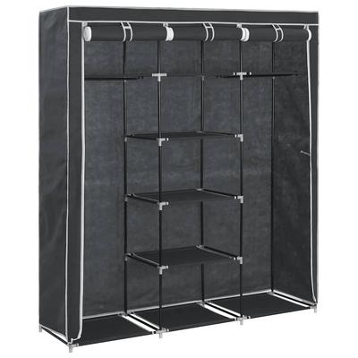 Wardrobe with Compartments and Hanging Rods Black 150 X 45 X 175 Cm Fabric