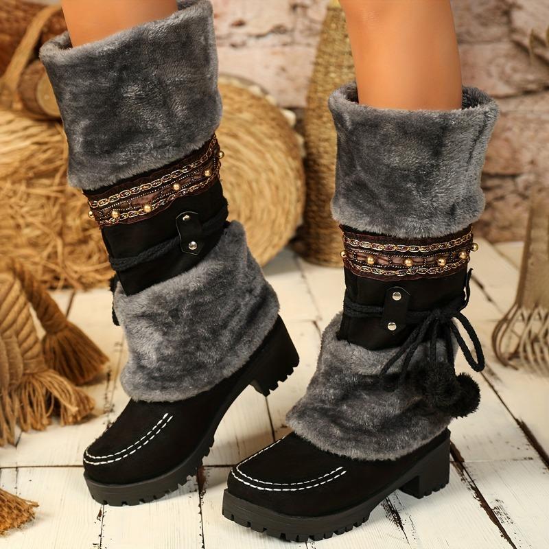 Damen Winter Pelzige Rutschfeste Plateau-Sneaker/Stiefel - Dicke Plateau-Höhenerhöhung