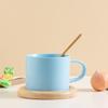 Candy Macaron Ceramic Cup, Water Cup, Coffee Cup With Oak Coaster Spoon.