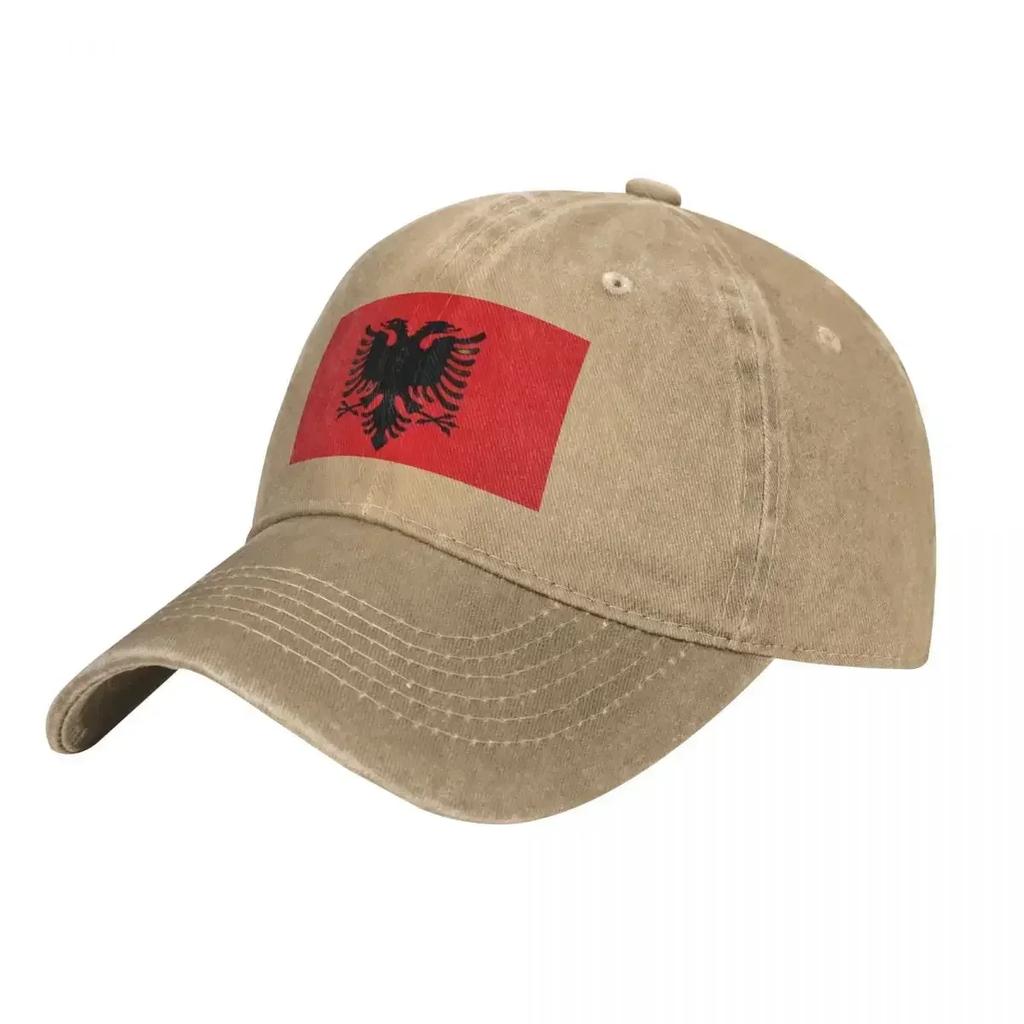 Albanische Flagge Gewaschene Baseballkappe Rotes Design Stylische Trucker-Kappe Sommer Unisex Damen Outdoor Bedruckte Snapback-Kappe