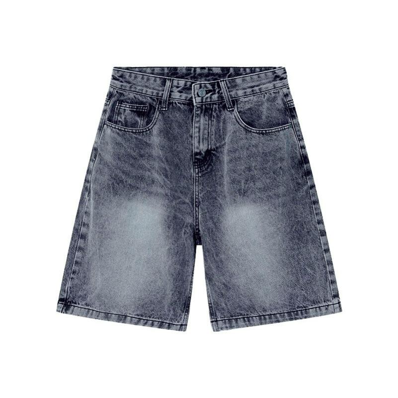 

Summer Retro Distressed Blue Denim Pants Men s Loose Straight Five-point Pants All-match Hot Pants 3XL